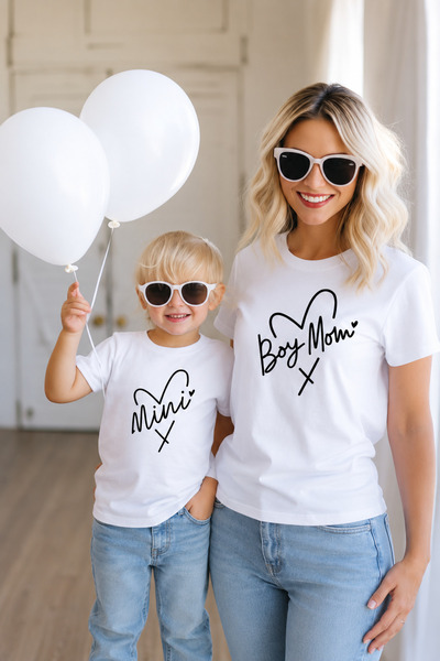 LORVEX Tricou combinat mamă-fiică - băiat, 100% bumbac, supradimensionat, pen...