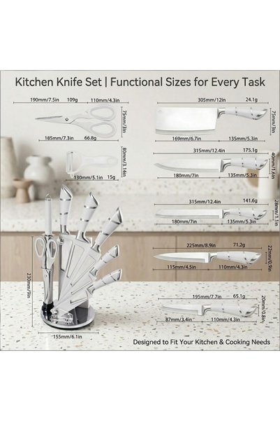 OSOOKE 9-Piece Kitchen Knife Set with Stand, Professional Chef Knives for Home Cooking, Sharp Blades with Ergonomic Handles, Includes Kitchen Scissors and Peeler for Daily Prep