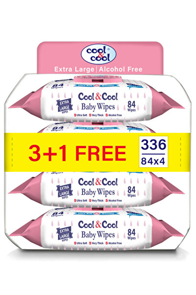 COOL & COOL Baby Wipes 84's Extra Large(Pack of 4) - Alcohol Free,Paraben Fre...