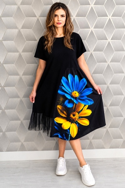 FashionForYou Rochie de zi Arty Fiora, cu tul și mânecă scurtă, Ocean Petal, ...