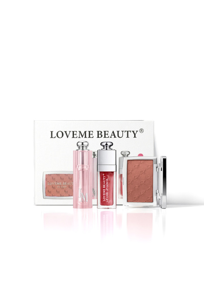 LOVEME BEAUTY طقم مكياج عنابي من لافمي بيوتي: بلاشر خوخي دافئ، زيت شفاه لامع ...