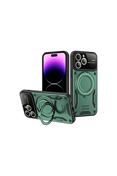 Generic Brand iPhone 16 Pro Compatible Case Joy Lens Stand Cover - Dark Green