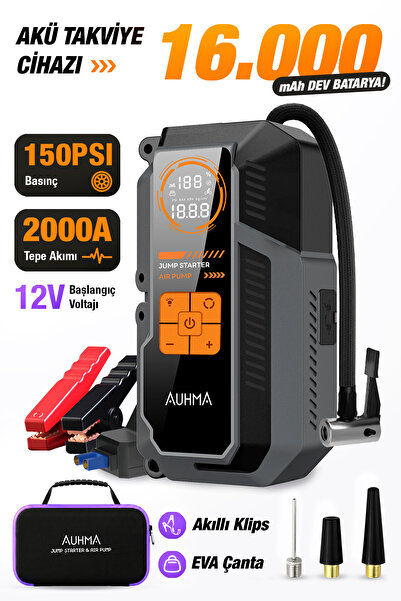auhma A9944 Araç Takviye Cihazı & Hava Kompresörü 16000mAh Powerbankli 150 PS...