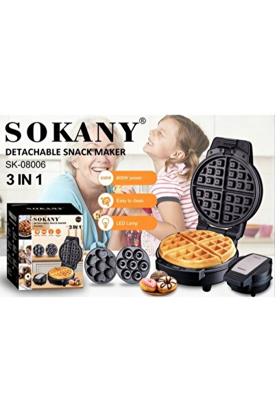 SOKANY 3-In-1 Waffle Donut Cartoon Cake Maker 600W, Non-Stick Detachable Plat...