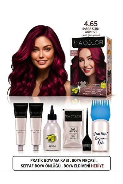 Sea Color Set Saç Boyası 4.65 Şarap Kızılı 2 Li +Pratik Boya Kabı