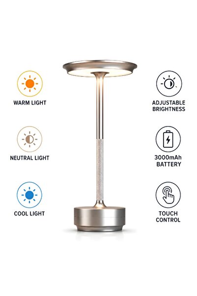 Huerler MoonGlow LED Table Lamp, Metal Cordless Portable 3 Light Types Warm C...