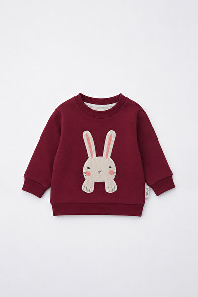 hepbaby Burgundy Rabbit Embroidered Baby Sweatshirt