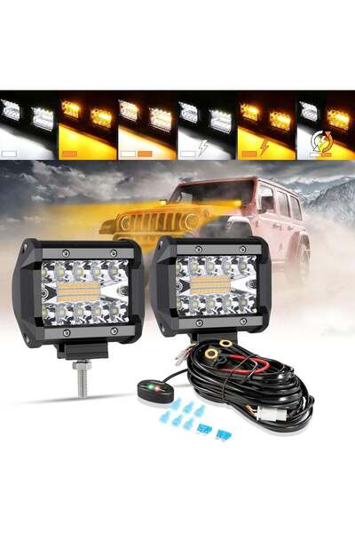 Arabest مصباح LED بحجم 4 بوصات، شريط إضاءة وامض، 120 واط، أبيض كهرماني، 6 أوض...