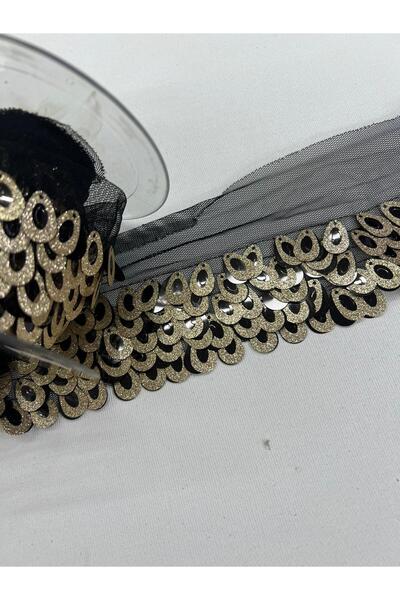 KAYA ARNİCA TEKSTİL Drop Patterned Sequin Fringe Ribbon - Black Gold Glitter ...