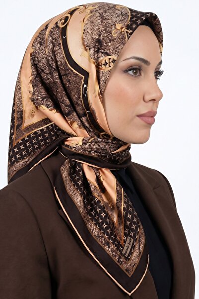 hadiora Women's Black Coffee Abstract Patterned Organic Soft Cotton Scarf