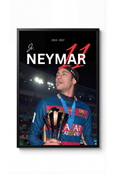 icontablo Neymar Jr Barcelona Siyah Çerçeveli Tasarım Tablo Futbol Spor Poster