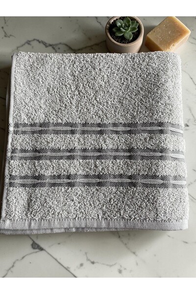 SAVESSA 50X100 cm Hand-Embroidered Guest Gift Towel, 100% Cotton, Gray Color