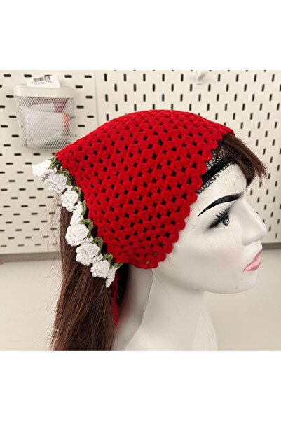 B BUL AKSESUAR Boho Style Hand Knitted Colorful Lace Bandana - Tie-On Hair Scarf