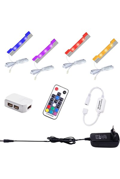 AIBOO Set de 4 lumini de podea din sticlă, cu cleme LED RGB, cu schimbare de ...