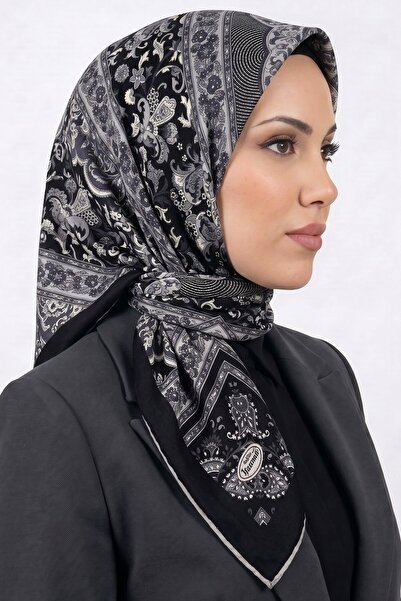 hadiora Women's Gray Black Ethnic Pattern Organic Cotton Soft Scarf