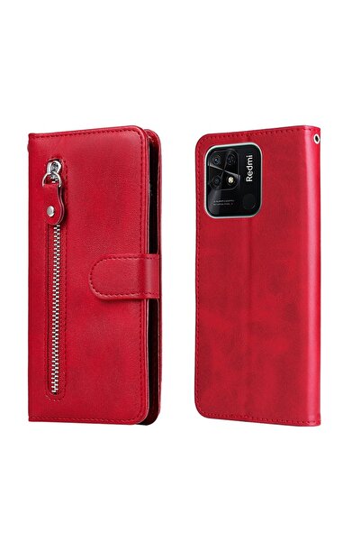 sscase Fashion Calf Texture Zipper θήκη Πορτοφόλι Red (Xiaomi Redmi 10C)
