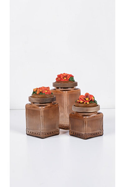 byUZUNOĞLU Vintage Country Decorative Glass Jar Set of 3 - Sunset Flower Deta...
