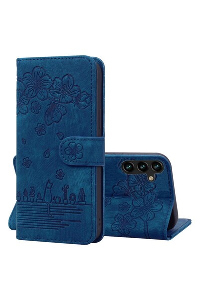 sscase Cherry Blossom Cat Θήκη Πορτοφόλι Blue (Samsung Galaxy A25 5G)