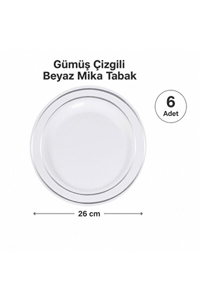 alenked Mika White Plate with Silver Stripes 26cm 10-Pack