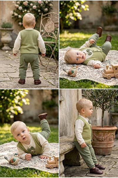 meyastore Baby Boy Suit with Bow Tie and Vest Look