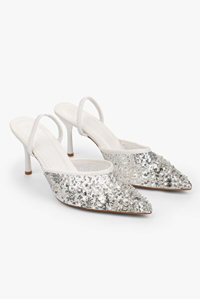 Shoeberry Women's Monica White Stone Sequin Stiletto