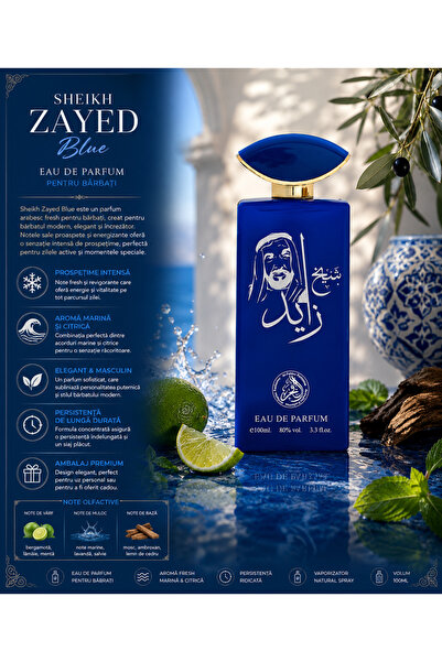 Sheikh Zayed Parfum Arabesc Bărbătesc Blue 100ML, Eau de Parfum Fresh cu Note...