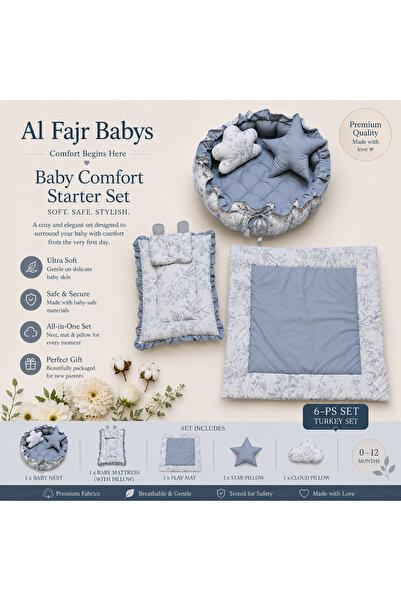 Al Fajr Babys طقم سرير وحصيرة لعب فاخرة للأطفال مصنوعة يدويًا - طقم مفروشات ل...