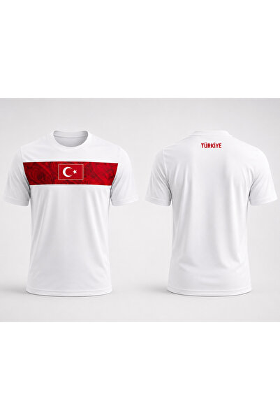 kreuz Türkiye Bayrak Desenli Unisex Taraftar Forması Beyaz