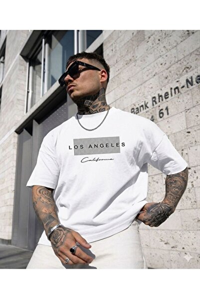 LELVANİ Los Angeles Lettering Crew Neck Men's T-Shirt