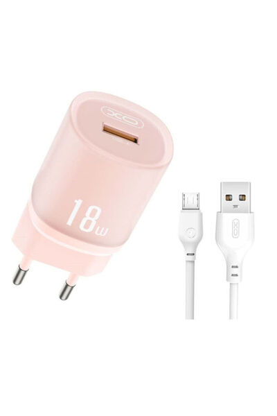 Xo Φορτιστής με θύρα USB-A και καλώδιο micro USB 18W Quick Charge 3.0 Ροζ (L157)