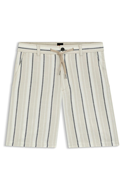 BOSS Bej Erkek Regular Fit Çizgili Şort Chino_ST_Shorts_50560372