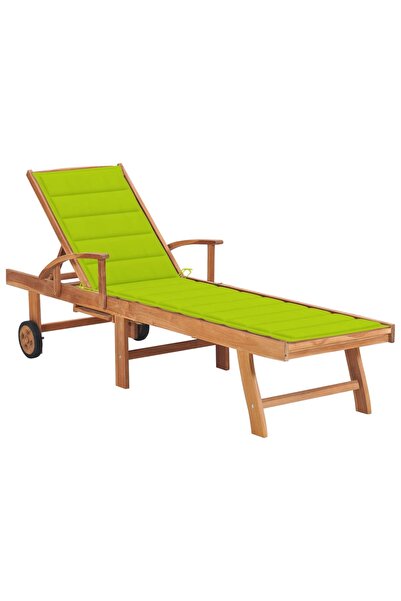 vidaxl Chaise longue with bright green Pillow , solid teak wood
