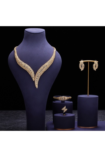 jewerlystore طقم مجوهرات الزفاف الفاخر المكون من 4 قطع بتصميم عباد الشمس المط...