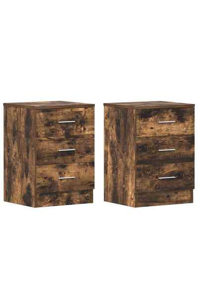 vidaxl Noptiere, 2 buc., stejar fumuriu, 38x35x56 cm, lemn prelucrat