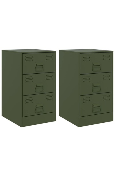 vidaxl Noptiere, 2 buc., verde olive, 34,5x39x62 cm, oțel