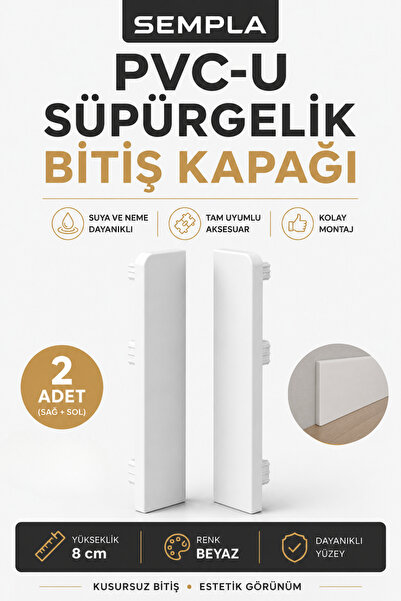 AGK Sempla PVC Süpürgelik Beyaz SMP701 Bitiş Kapağı Aksesuarı (1 Paket - 2 Ad...
