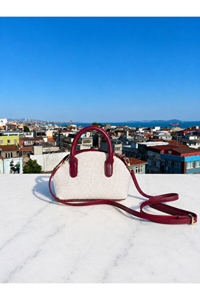 Kadın Bordo Hasır Görünümlü Mini El ve Omuz Çantası