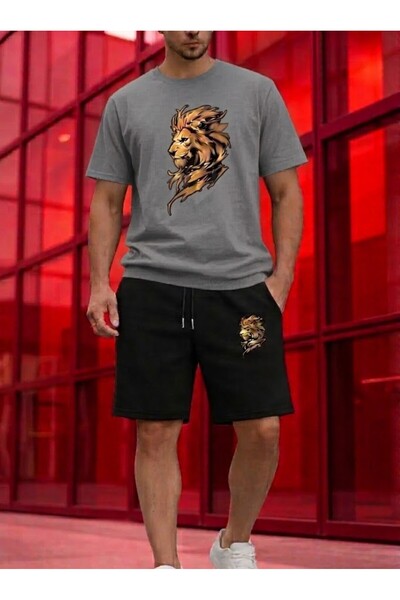 SILATU Men's Lion Printed Shorts T-Shirt Set