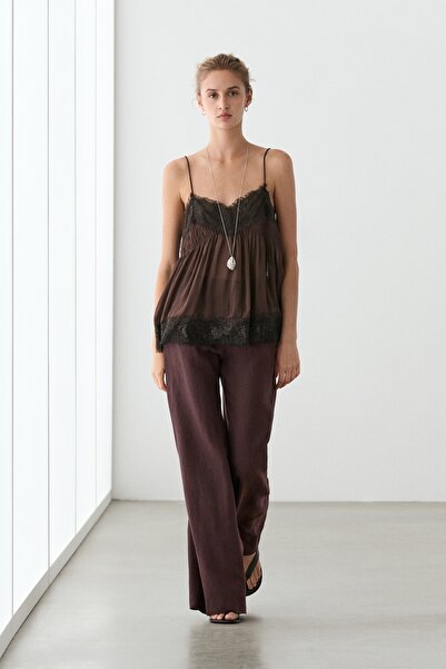 Massimo Dutti %100 keten orta bel çan paça pantolon