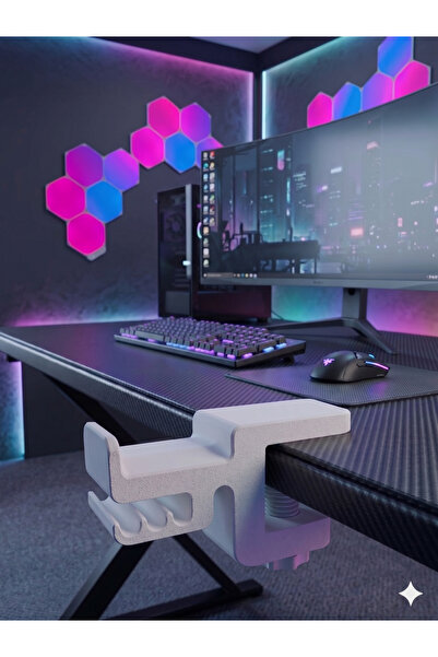 PoplyBizz3D PoplyBizz Masa Kenarı Sıkıştırmalı Kulaklık Tutucu ve Kablo Düzen...