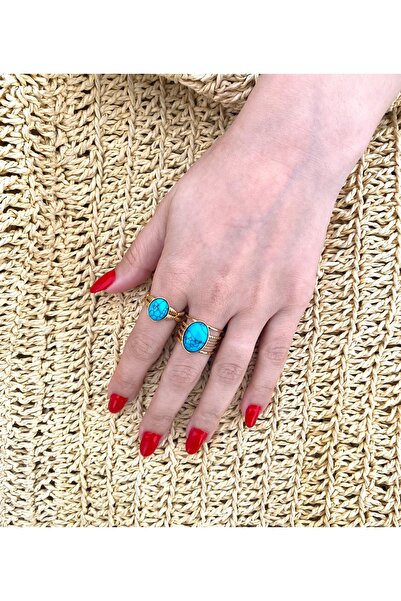 milayk Küçük Firuze Taşlı Gold Ayarlanabilir Yüzük
