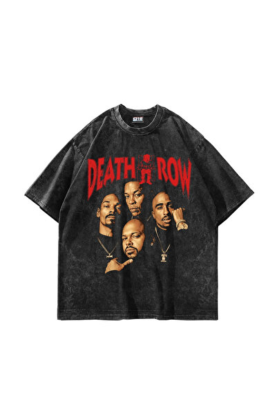 Sekizbiraltı Tricou negru lavabil, oversize, unisex, cu imprimeu Death Row