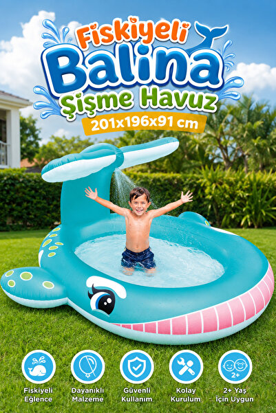 craftivio Fıskiyeli Balina Şişme Çocuk Havuzu Büyük Boy Bahçe Havuzu 201x196x...