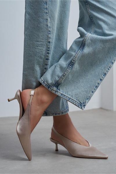 NİŞANTAŞI SHOES Pantofi cu toc pentru femei Wilson Sand Beige Satin Back Open