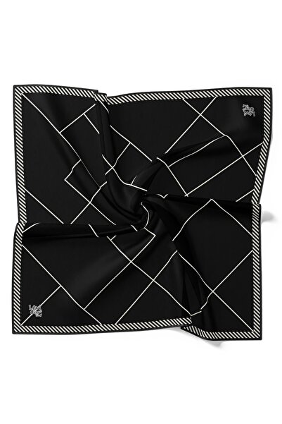 Levidor Yeni Sezon Trend Polyester Twill Eşarp siyah çizgi desen