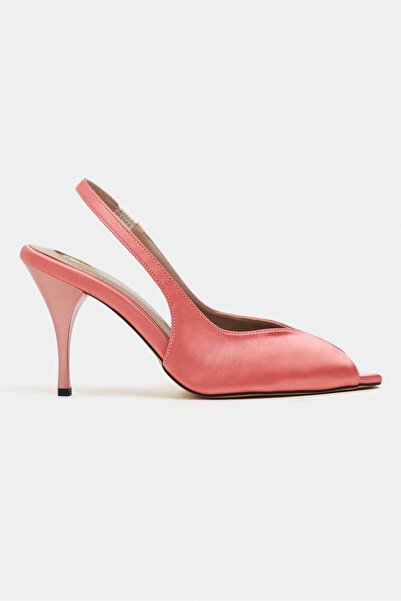 NİŞANTAŞI SHOES Roxy Salmon Satin Ankle Strap Open Toe Detail Women's Heeled ...