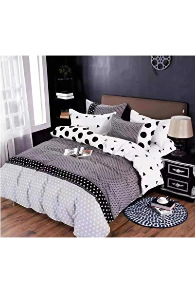 Sky Home Set de lenjerie de pat Finet 6 piese, Alb/Gri cu buline -KY21