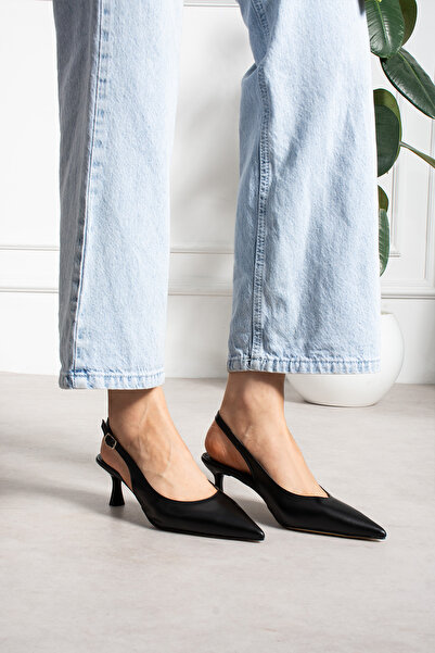 Mio Styllo Grase Matte Back Open Buckle Detail Pointed Toe Women's Heel Shoes