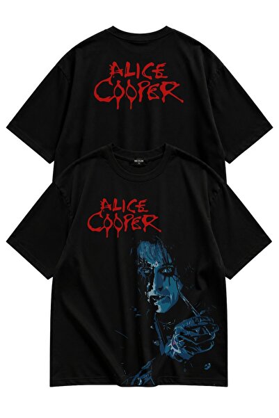 Fuddy Moda Unisex Oversize μπλουζάκι με στάμπα Alice Cooper και θέμα ροκ συγκ...