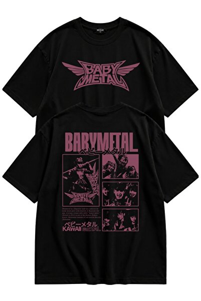 Fuddy Moda Unisex Babymetal Kawaii Metal Sırt Baskılı Bisiklet Yaka Tişört, O...